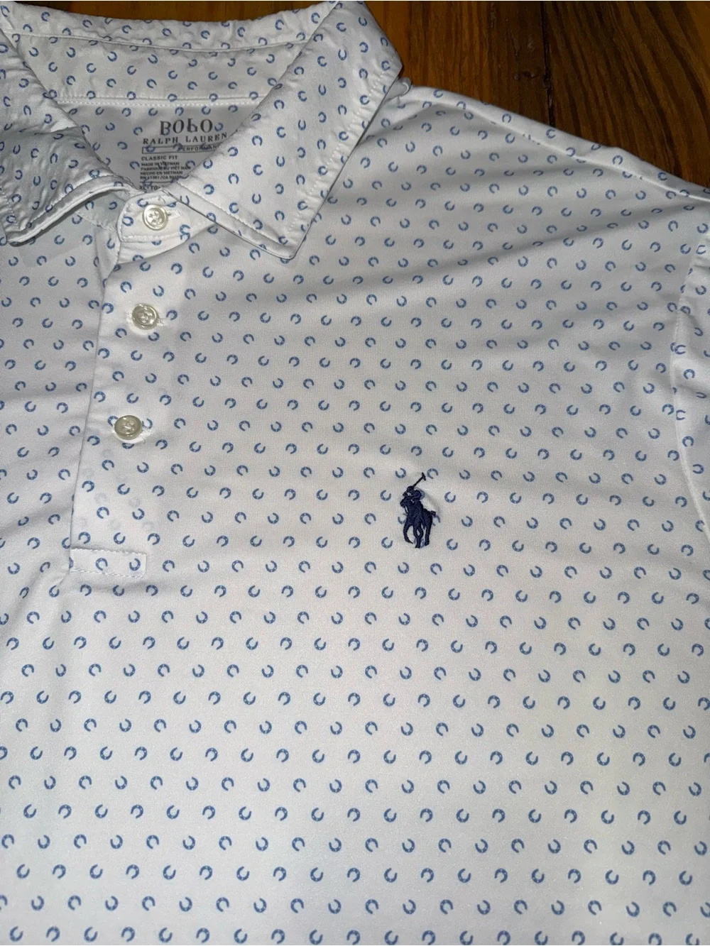 Polo by Ralph Lauren White Polo with Blue Mini Horseshoe Print XL